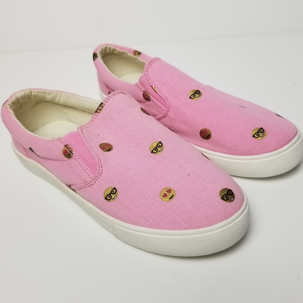 J. CREW CREWCUTS PINK CANVAS METALLIC EMOJI PRINT SLIP ON SNEAKERS K3 KIDS 3